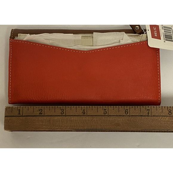 RELIC‎ Boho Style Faux Leather Brown Orange Checkbook Wallet Slots NWT - Picture 5 of 13